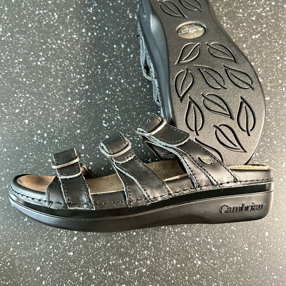 Orthotic Black Leather Sandals by Cambrian